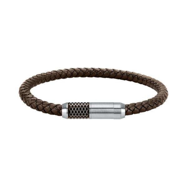 Bratara barbateasca Sector din piele naturala maro cu element din otel inoxidabil argintiu cu negru Bratara Lasardo Gioielli