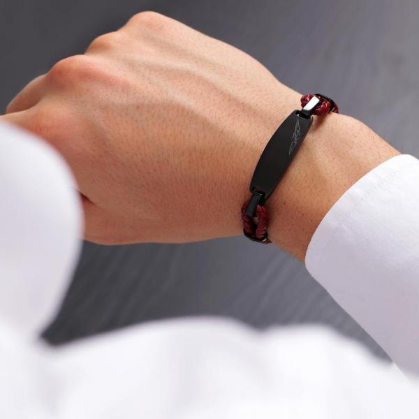 Bratara barbateasca Sector din piele rosie si otel inoxidabil Bratara Lasardo Gioielli