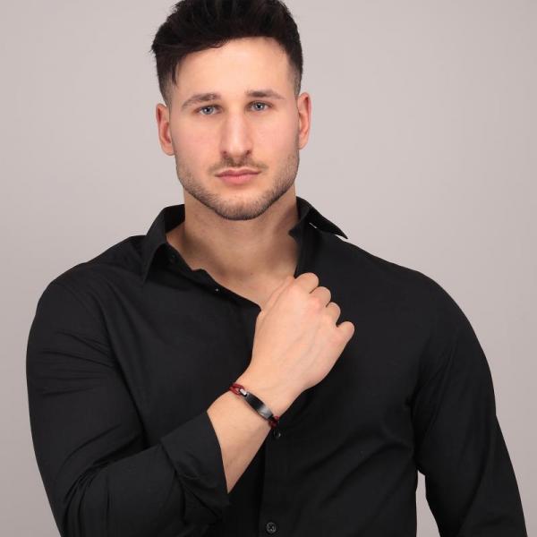 Bratara barbateasca Sector din piele rosie si otel inoxidabil Bratara Lasardo Gioielli