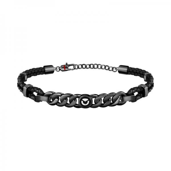 Bratara barbateasca Sector colectia Bandy din piele naturala neagra si otel inoxidabil Bratara Lasardo Gioielli