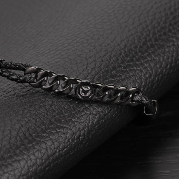 Bratara barbateasca Sector colectia Bandy din piele naturala neagra si otel inoxidabil Bratara Lasardo Gioielli