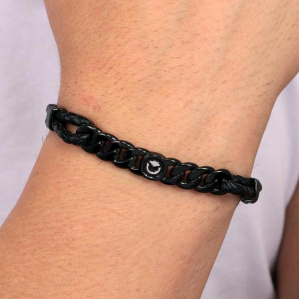 Bratara barbateasca Sector colectia Bandy din piele naturala neagra si otel inoxidabil Bratara Lasardo Gioielli