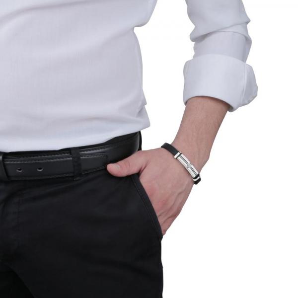 Bratara barbateasca Sector colectia Marine din piele naturala neagra si placuta cu roza vanturilor Bratara Lasardo Gioielli