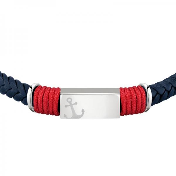 Bratara barbateasca Sector colectia Bandy cu piele naturala bleumarin si insertii rosii Bratara Lasardo Gioielli