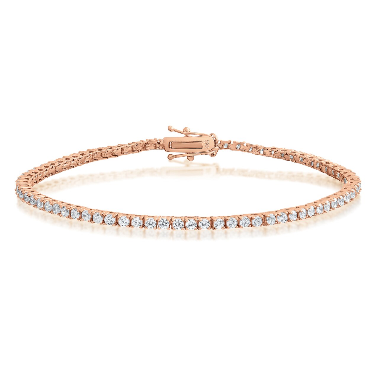 Bratara Tennis Argint 925 Rodiat Rose Gold 0.2 cm cu Diamante Cubic Zirconia Albe Round Cut Bratara Lasardo Gioielli