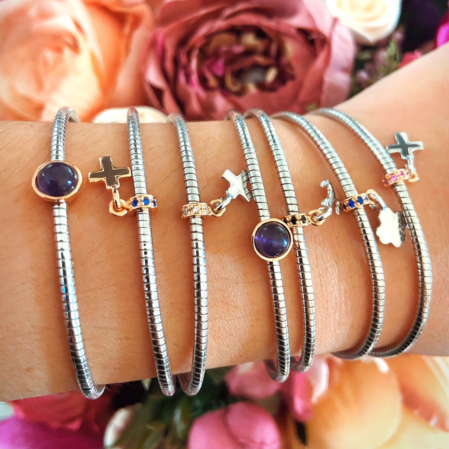 Bratara fixa semirigida din argint 925 rodiat cu trifoi Bratara Lasardo Gioielli