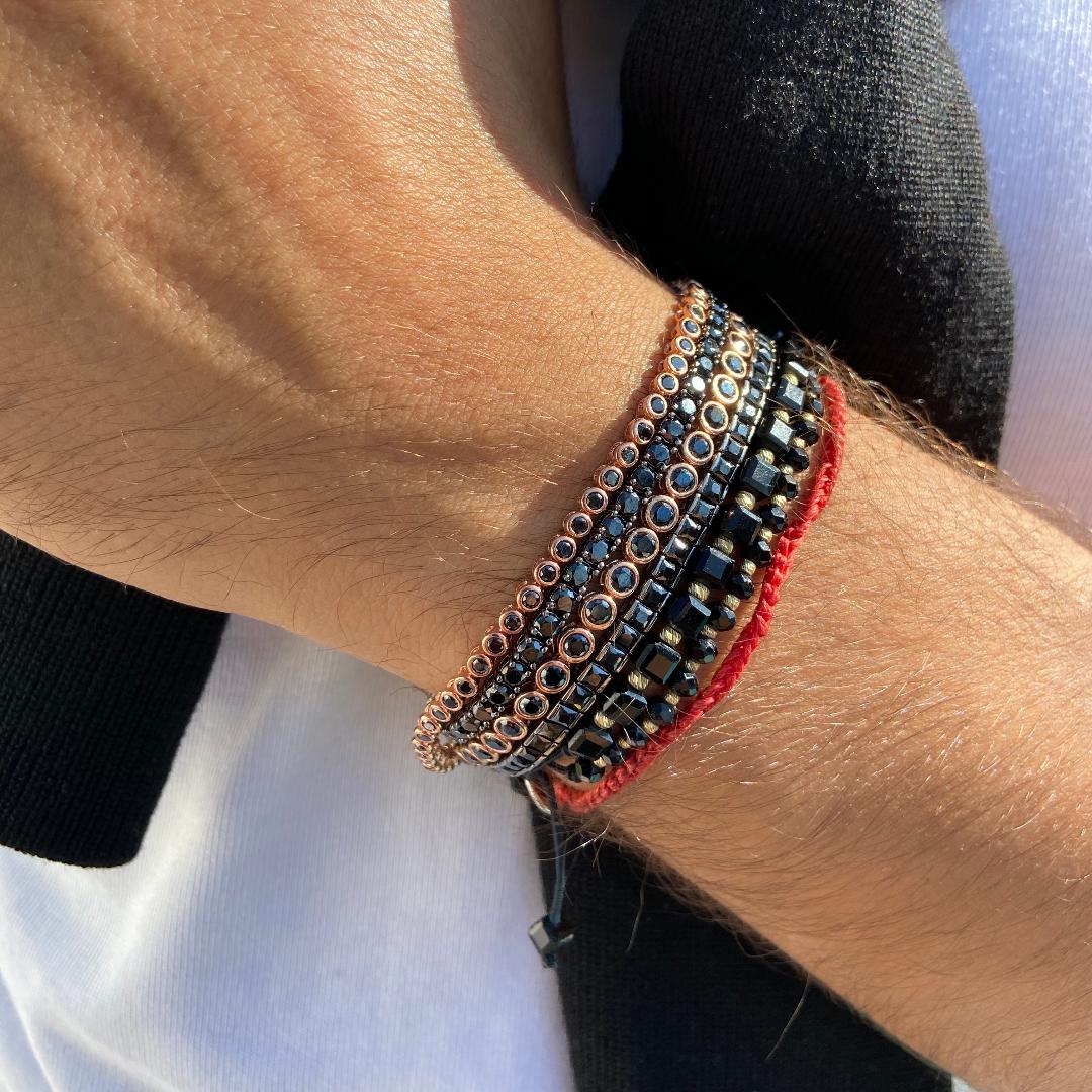 Bratara Tennis Argint 925 Rodiat Rose Gold 0.2 cm cu Diamante Cubic Zirconia Negre Cipollina Cut Bratara Lasardo Gioielli