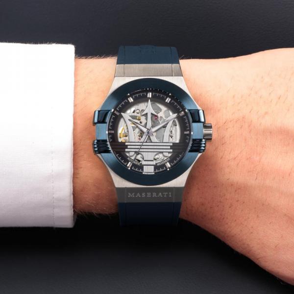 Ceas Barbatesc Automatic Maserati Colectia Potenza Curea Silicon Albastra Ceas Lasardo Gioielli