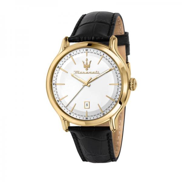 Ceas barbatesc Maserati colectia Epoca cadran alb si curea piele naturala neagra Ceas Lasardo Gioielli