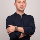 Ceas barbatesc Maserati colectia Successo curea metalica aurie si cadran albastru Ceas Lasardo Gioielli