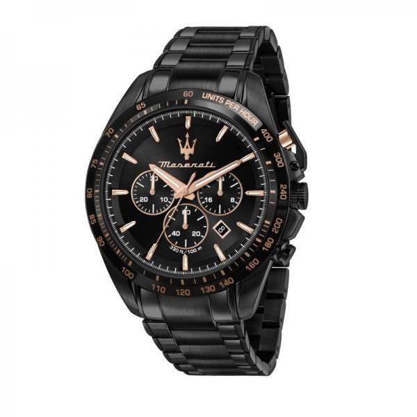 Ceas barbatesc Maserati colectia Traguardo curea metalica neagra Ceas Lasardo Gioielli