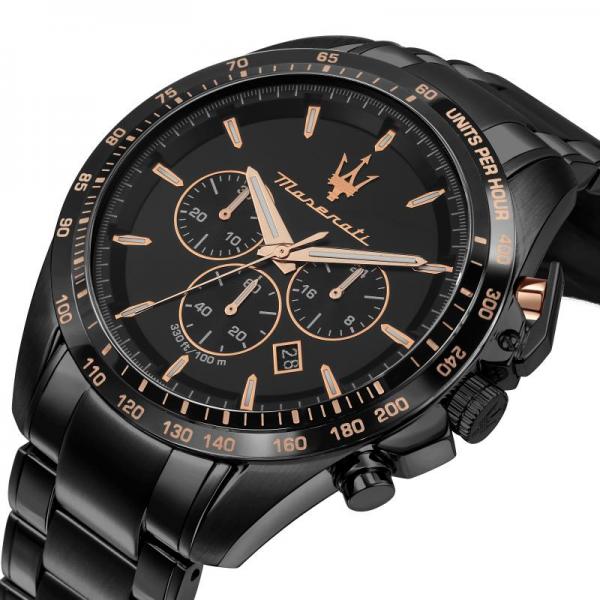 Ceas barbatesc Maserati colectia Traguardo curea metalica neagra Ceas Lasardo Gioielli