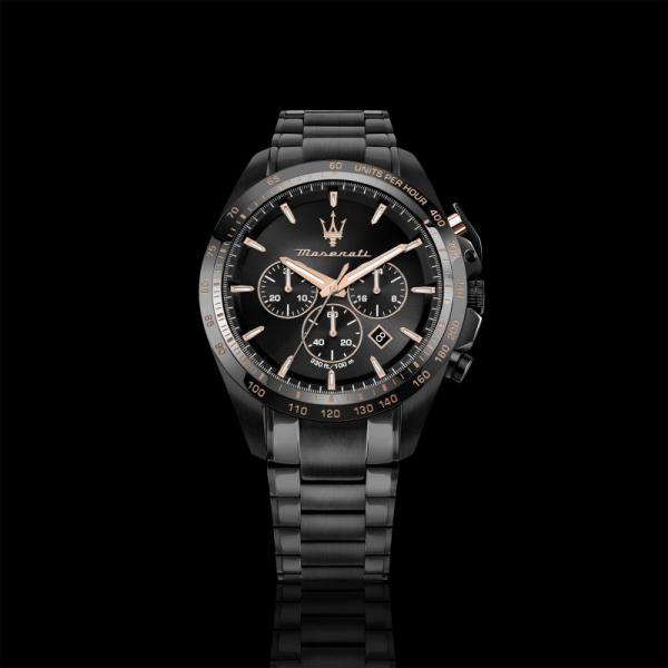 Ceas barbatesc Maserati colectia Traguardo curea metalica neagra Ceas Lasardo Gioielli
