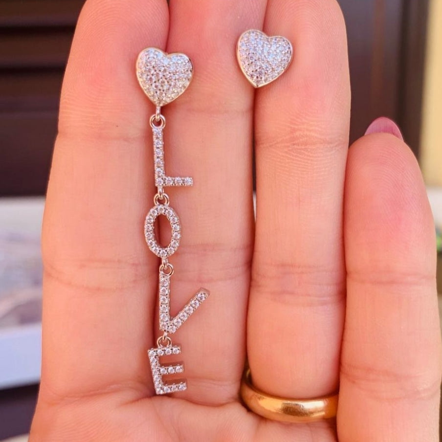 Cercei asimetrici din argint 925 rodiat cu diamante CZ albe Cercei Lasardo Gioielli