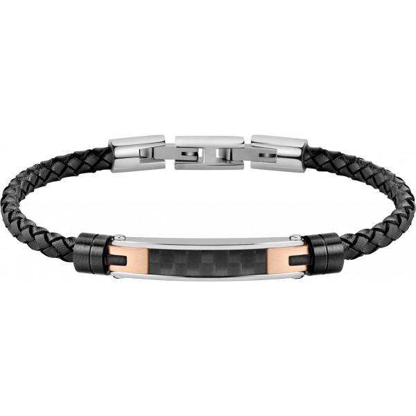 Bratara barbateasca Morellato din piele, fibra de carbon si otel inoxidabil cu accente rose gold Bratara Lasardo Gioielli