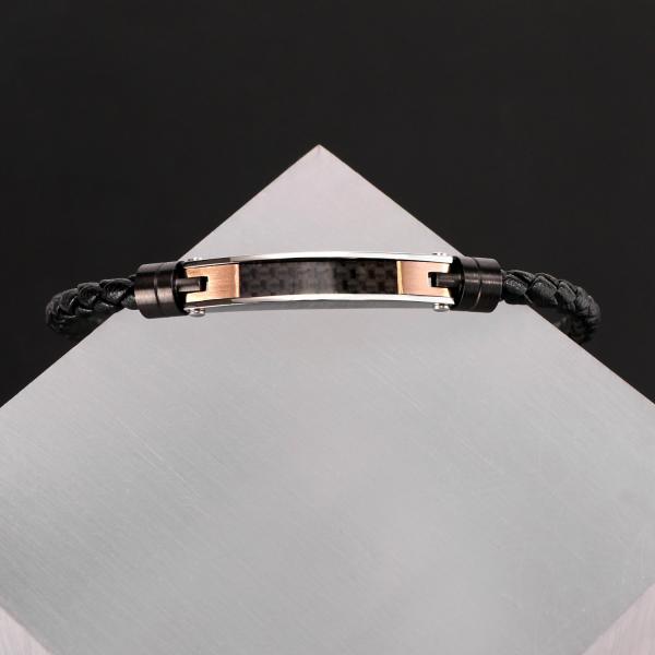 Bratara barbateasca Morellato din piele, fibra de carbon si otel inoxidabil cu accente rose gold Bratara Lasardo Gioielli