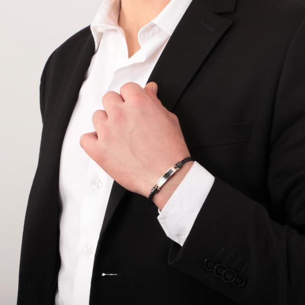 Bratara barbateasca Morellato din piele, fibra de carbon si otel inoxidabil cu accente rose gold Bratara Lasardo Gioielli