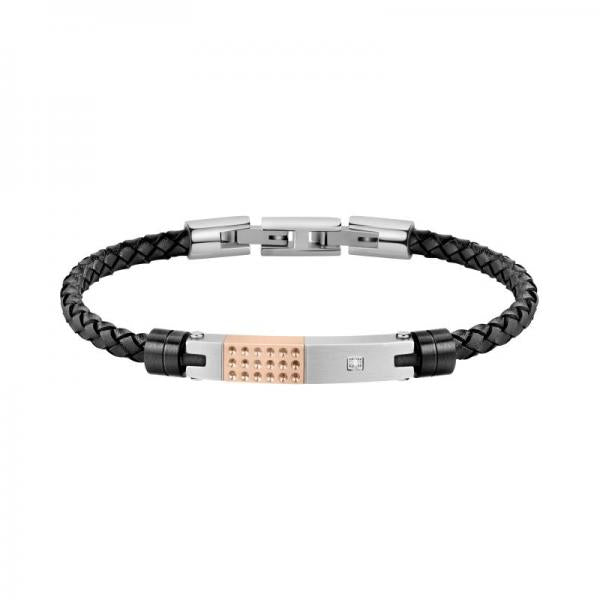 Bratara barbateasca Morellato din piele naturala si otel inoxidabil cu accente rose gold Bratara Lasardo Gioielli