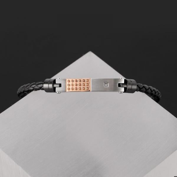 Bratara barbateasca Morellato din piele naturala si otel inoxidabil cu accente rose gold Bratara Lasardo Gioielli