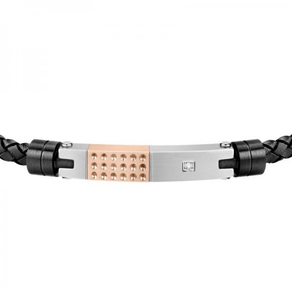 Bratara barbateasca Morellato din piele naturala si otel inoxidabil cu accente rose gold Bratara Lasardo Gioielli