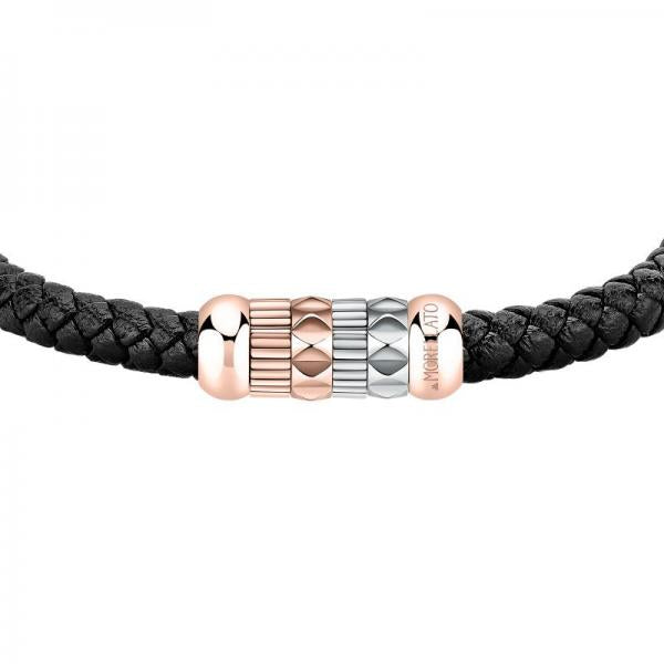 Bratara barbateasca Morellato din piele naturala, otel inoxidabil cu accente rose gold Bratara Lasardo Gioielli