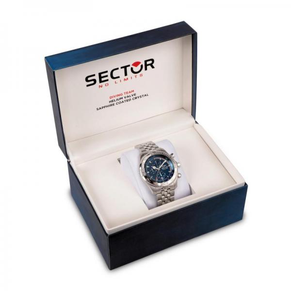 ceas sector argintiu cadran albastru