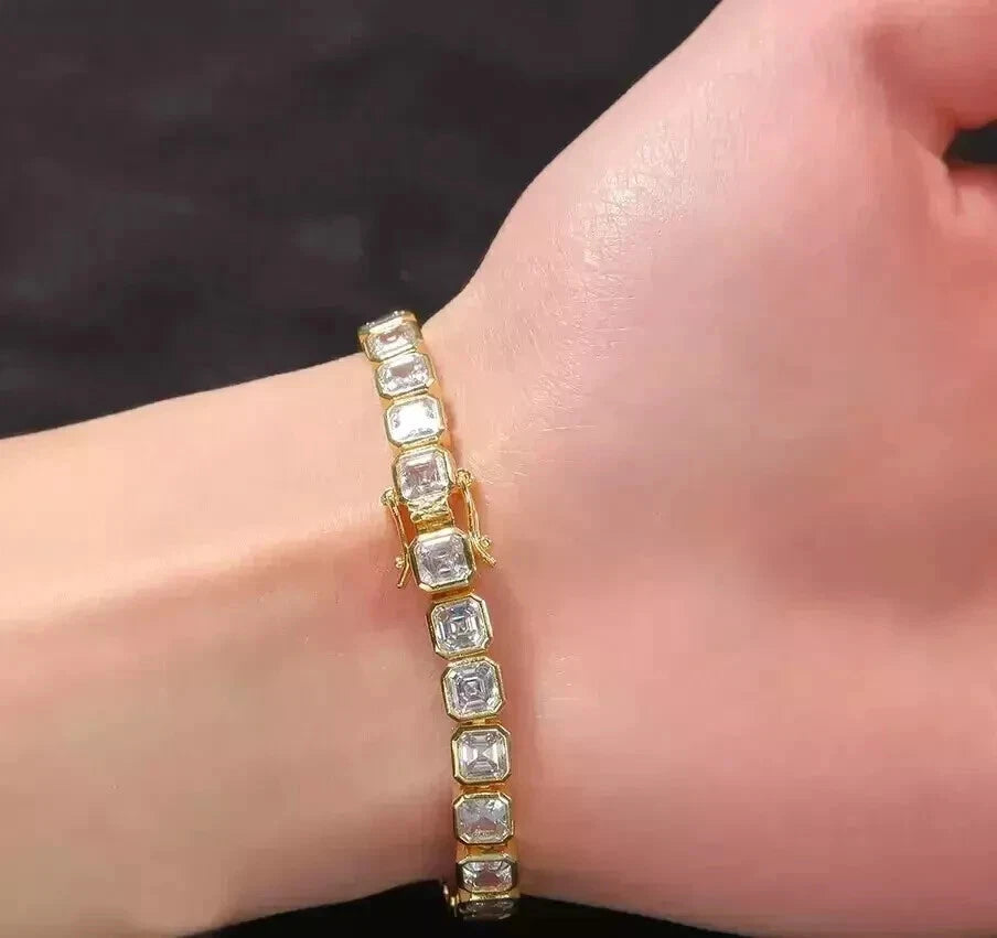 Bratara Tennis din Argint 925 Rodiat Auriu cu Diamante CZ Cushion Cut Bratara Lasardo Gioielli