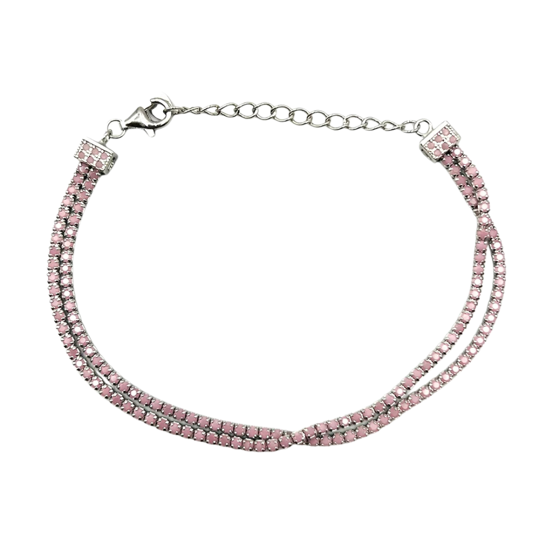 bratara tennis dubla din argint 925 rodiat cu diamante cz roz