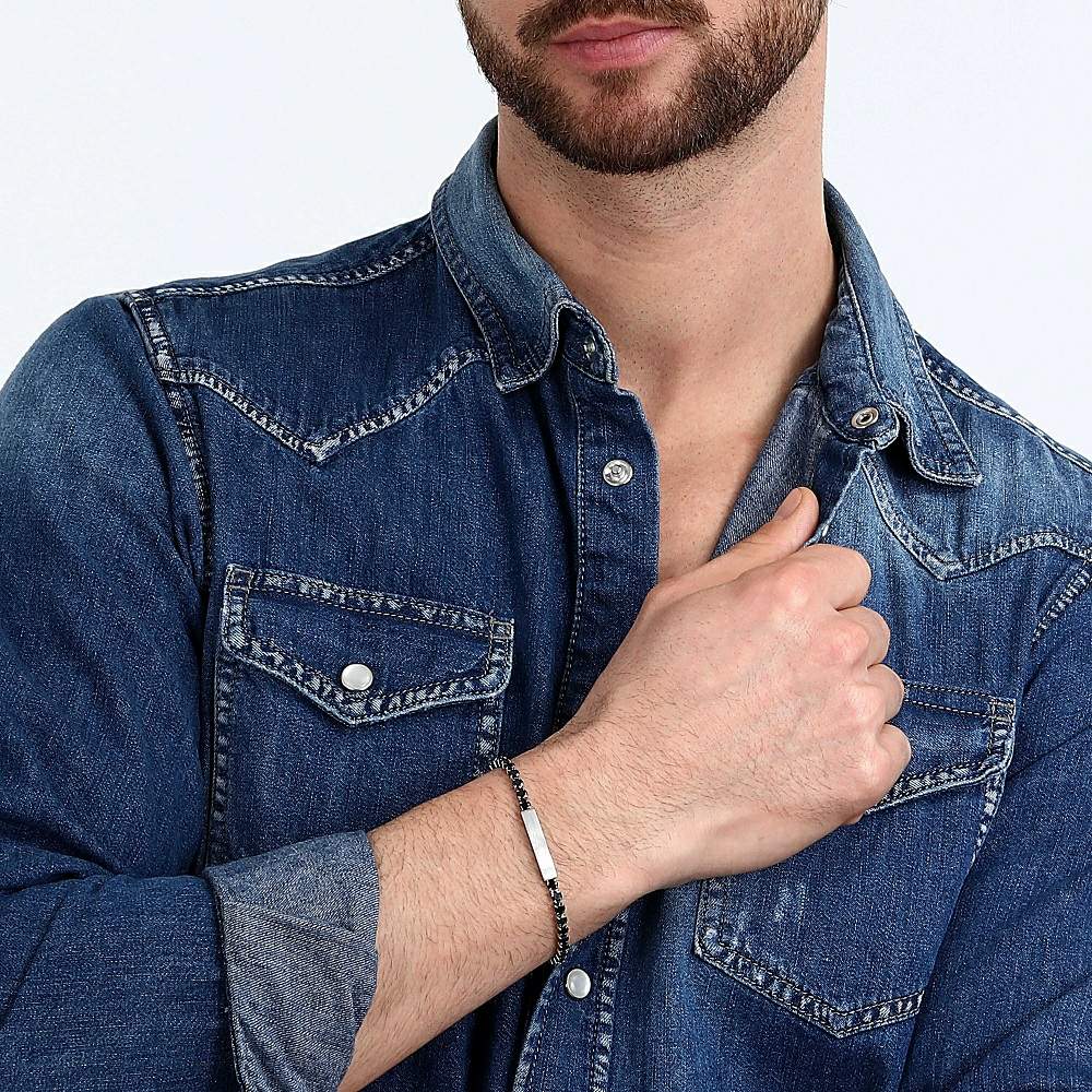 Bratara Tennis Barbateasca Sector cu Placuta si Diamante CZ Negre Bratara Lasardo Gioielli