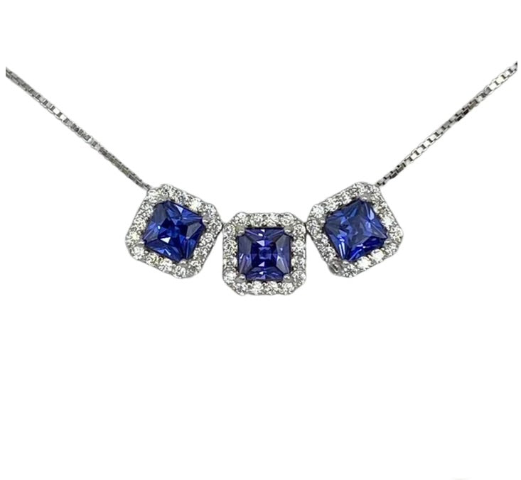 Colier Trilogy din argint 925 rodiat cu safire si diamante CZ Colier Lasardo Gioielli