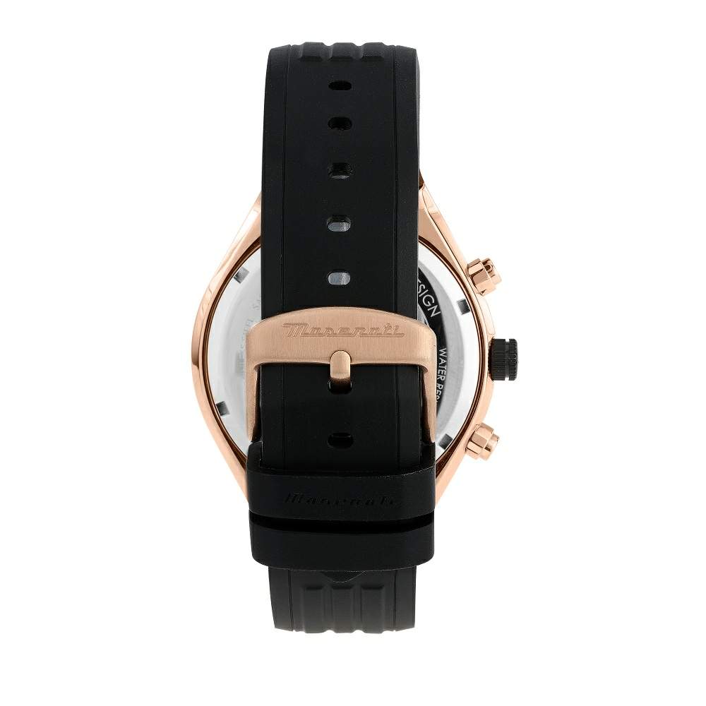 Ceas Barbatesc Maserati Stile Cronograph Curea Silicon Neagra si Elemente Rose Gold Ceas Lasardo Gioielli
