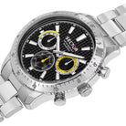 Ceas Barbatesc Sector 270 Dual Time Curea Metalica Argintie Cadran Negru si Elemente Galbene Ceas Lasardo Gioielli