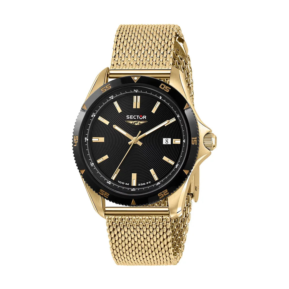 Ceas Barbatesc Sector 650 Curea Aurie Mesh si Cadran Negru Ceas Lasardo Gioielli