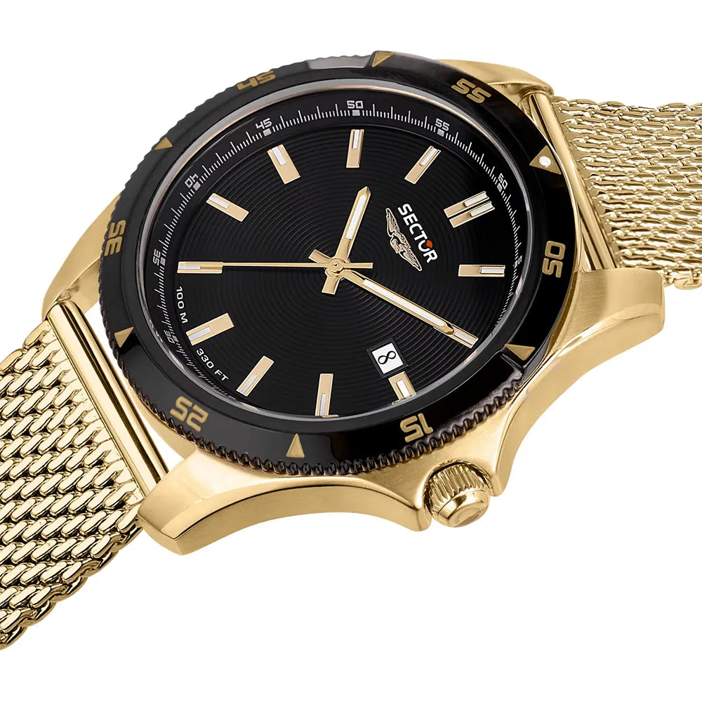Ceas Barbatesc Sector 650 Curea Aurie Mesh si Cadran Negru Ceas Lasardo Gioielli
