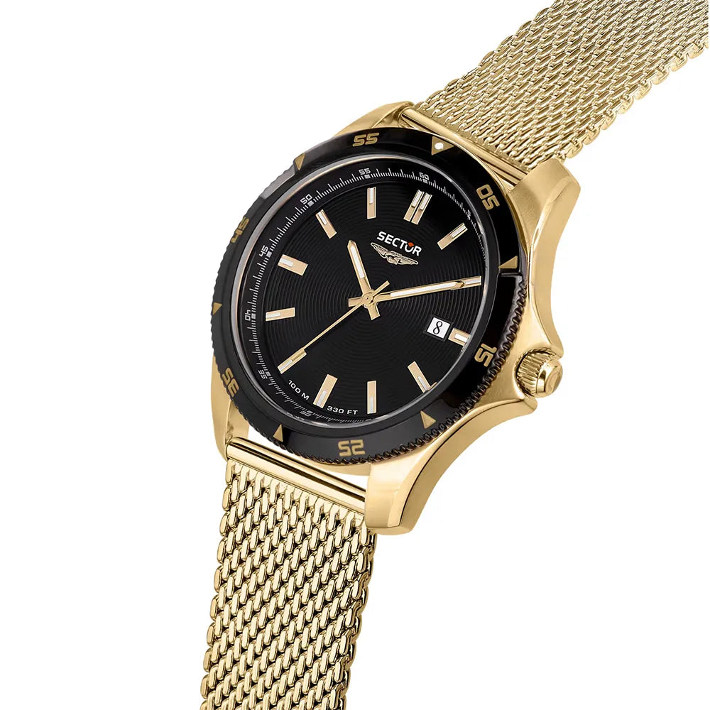 Ceas Barbatesc Sector 650 Curea Aurie Mesh si Cadran Negru Ceas Lasardo Gioielli