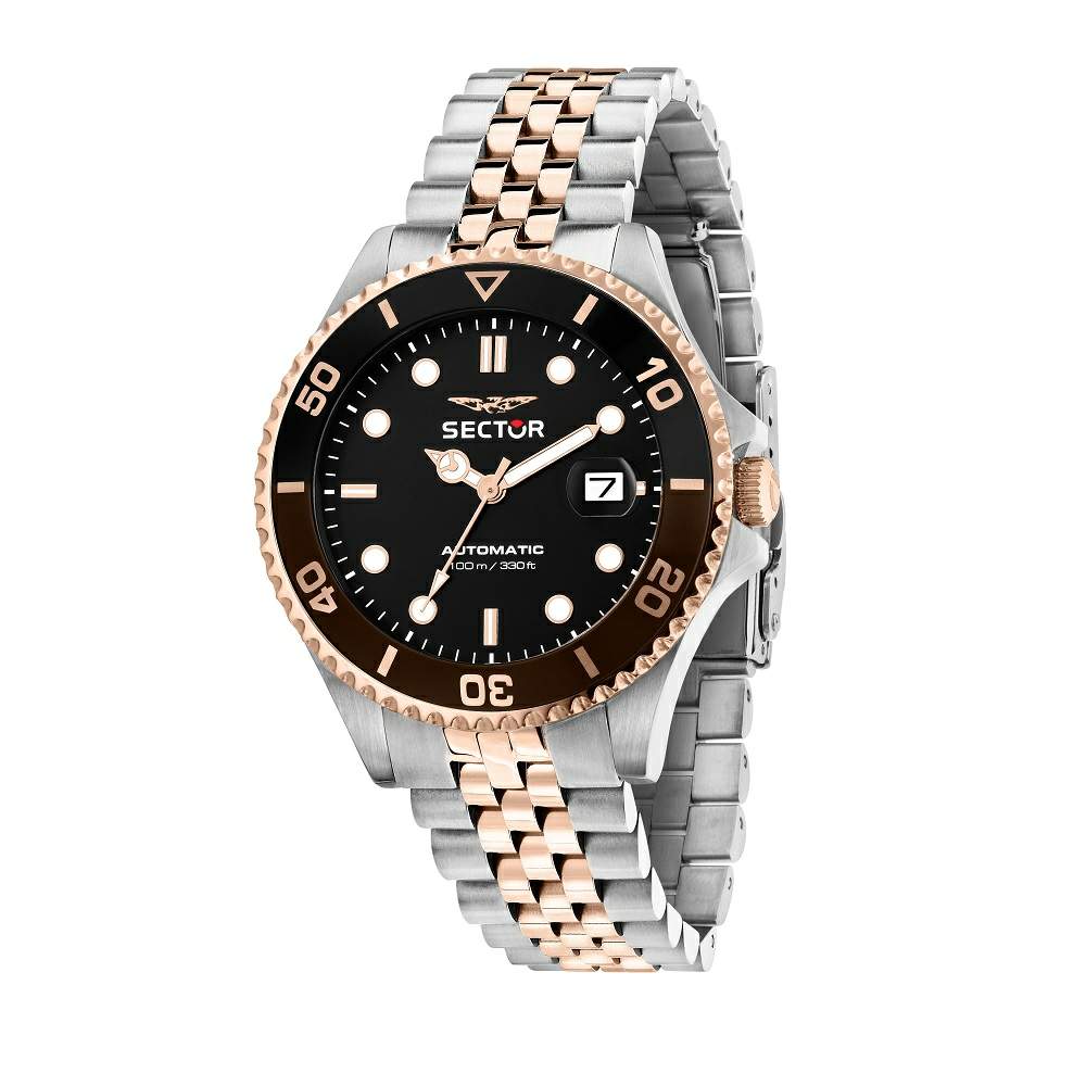 ceas automatic sector argintiu cu rose gold