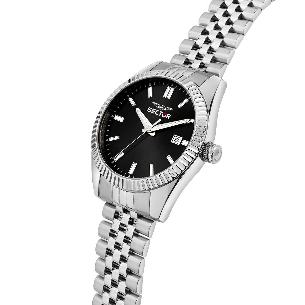 Ceas Barbatesc Sector 240 Curea Metalica Argintie si Cadran Negru Ceas Lasardo Gioielli