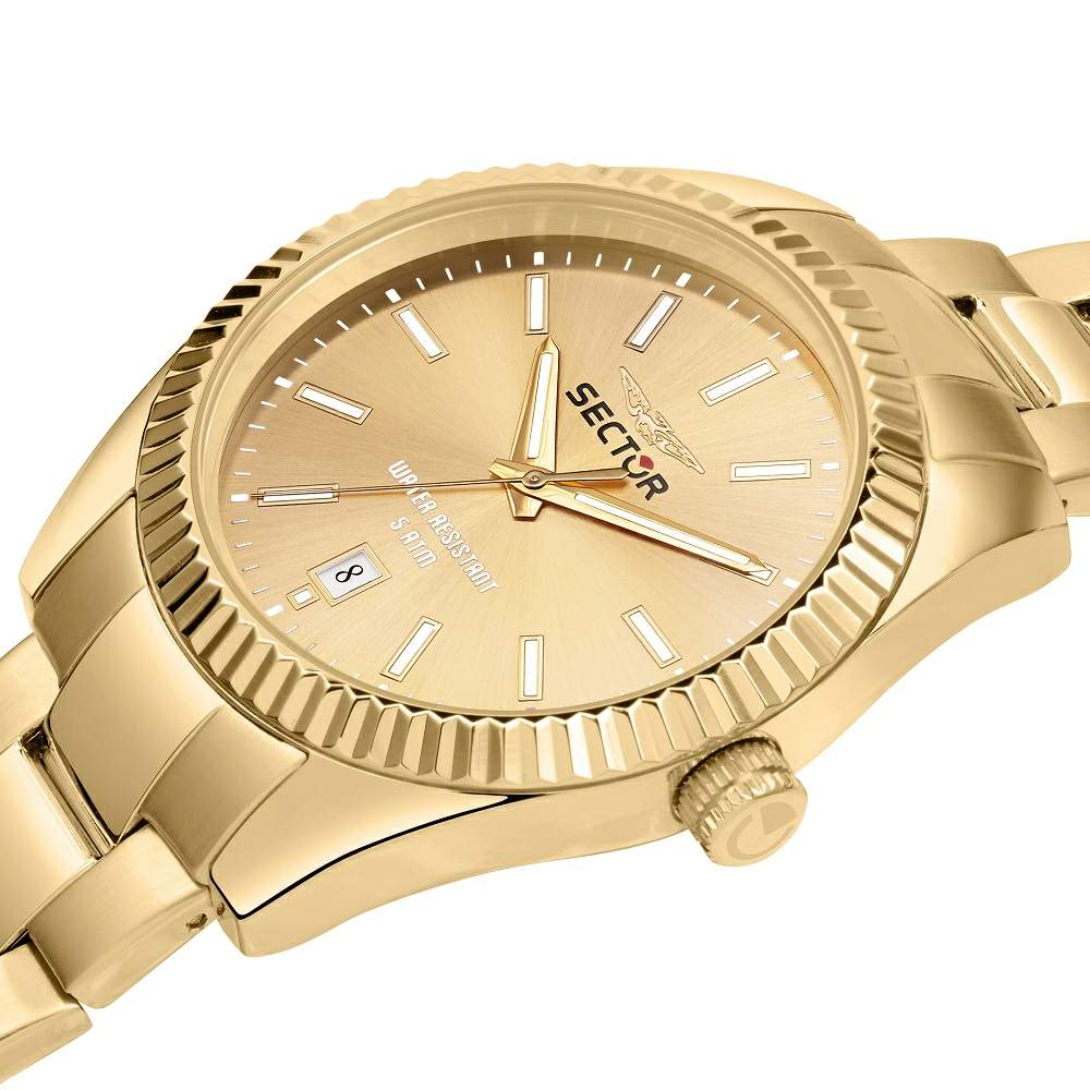 Ceas Barbatesc Sector 240 Quartz Curea Metalica Aurie si Cadran Auriu Ceas Lasardo Gioielli