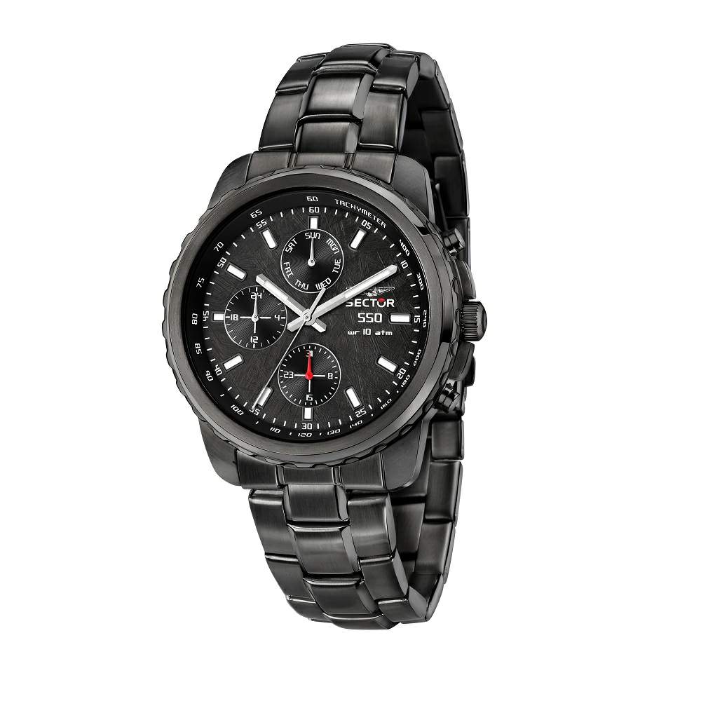 Ceas Barbatesc Sector 550 Multifunction Curea Metalica Neagra si Cadran Negru Ceas Lasardo Gioielli