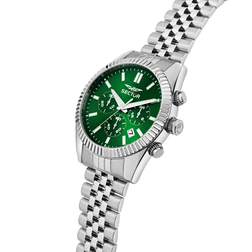 Ceas Barbati Sector 240 Cronograph Curea Metalica Argintie si Cadran Verde Ceas Lasardo Gioielli