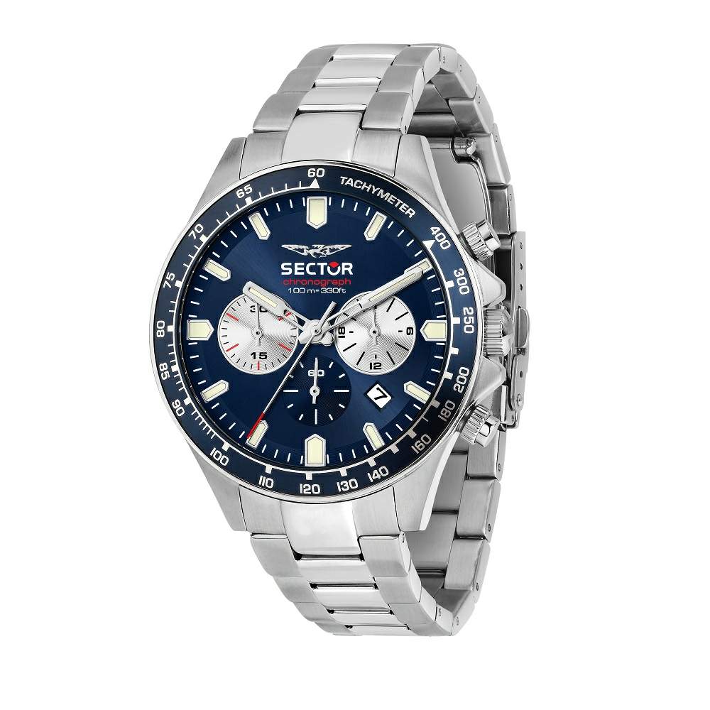 Ceas Barbatesc Sector 230 Cronograph Curea Metalica Argintie si Cadran Albastru Ceas Lasardo Gioielli