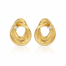 Cercei dama din argint 925 rodiat auriu cu diamante CZ albe claritate AAAAA, design oval sculptural vedere frontala