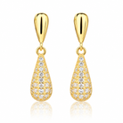 Cercei dama din argint 925 rodiat auriu cu diamante CZ albe claritate AAAAA montate micropave vedere frontala