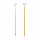 Cercei dama din argint 925 rodiat auriu cu perle de cultura albe 6 mm, lungime 7 cm