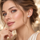 Cercei dama din argint 925 rodiat inima cu Diamante CZ albe claritate AAAAA si Topaz albastru la urechea unui model eminin elegant