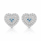 Cercei dama din argint 925 rodiat inima cu Diamante CZ albe claritate AAAAA si Topaz albastru