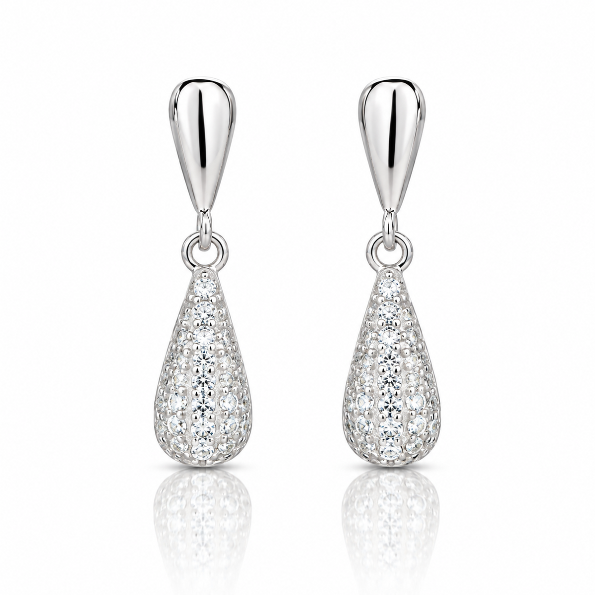 Cercei dama din argint 925 rodiat cu diamante CZ albe claritate AAAAA montate micropave, 17.4 mm vedere frontala