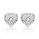 Cercei dama argint 925 rodiat inima cu Diamante CZ albe claritate AAAAA micropave vedere frontala