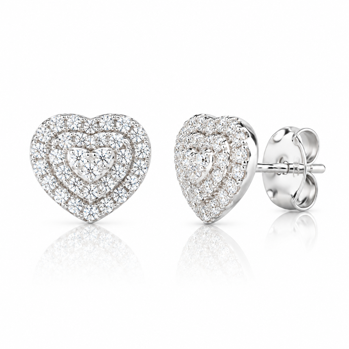 Cercei dama argint 925 rodiat inima cu Diamante CZ albe claritate AAAAA micropave