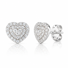Cercei dama argint 925 rodiat inima cu Diamante CZ albe claritate AAAAA micropave